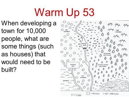 Warm Up 53 When developing a town for 10,000 people, what are some things (such as houses) that would need to be built?