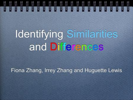 Identifying Similarities and Differences Fiona Zhang, Irrey Zhang and Huguette Lewis.