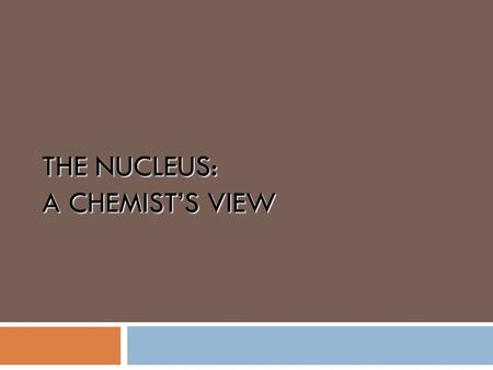 THE NUCLEUS: A CHEMIST’S VIEW. Nuclear Symbols Element symbol Mass number, A (p + + n o ) Atomic number, Z (number of p + )