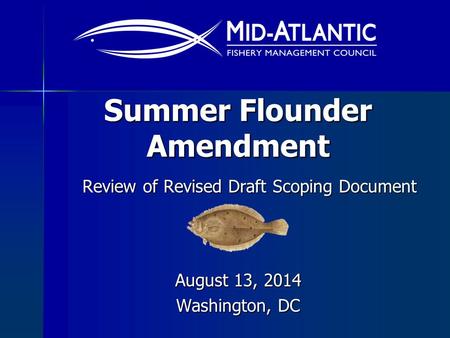 Summer Flounder Amendment August 13, 2014 Washington, DC Review of Revised Draft Scoping Document.