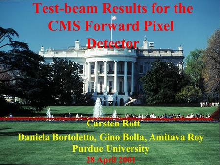 Test-beam Results for the CMS Forward Pixel Detector Carsten Rott Daniela Bortoletto, Gino Bolla, Amitava Roy Purdue University 28 April 2001.