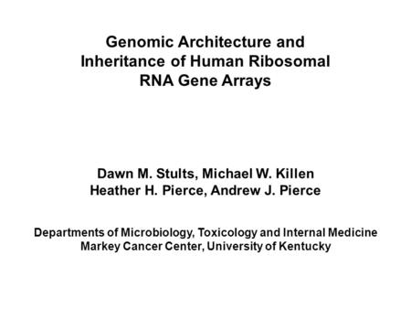 Dawn M. Stults, Michael W. Killen Heather H. Pierce, Andrew J. Pierce Departments of Microbiology, Toxicology and Internal Medicine Markey Cancer Center,