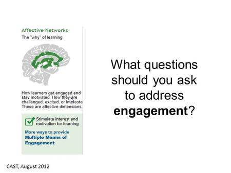 CAST, August 2012 What questions should you ask to address engagement?