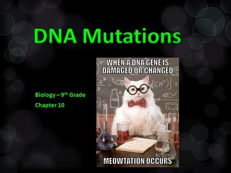 Biology – 9 th Grade Chapter 10.  Environmental Influences such as: Chemicals or UV Rays  Inherited: mutations can be passed down from parent to offspring.