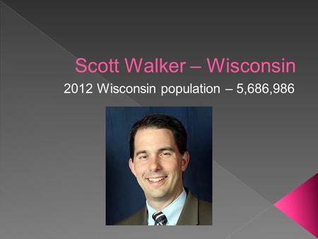 Scott Walker – Wisconsin 2012 Wisconsin population – 5,686,986.