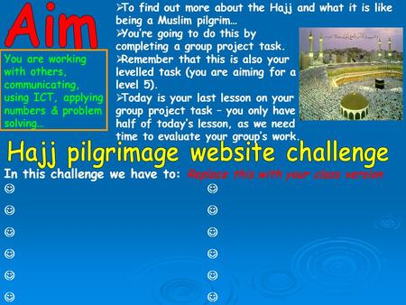In this challenge we have to: Replace this with your class version  To find out more about the Hajj and what it is like being a Muslim pilgrim…  You’re.