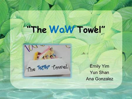 “The WoW Towel” Emily Yim Yun Shan Ana Gonzalez. Introduction Tired of not finding paper towels Using inexpensive soaps Taking too long to dry hands The.