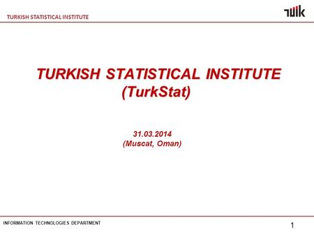 TURKISH STATISTICAL INSTITUTE INFORMATION TECHNOLOGIES DEPARTMENT 1 TURKISH STATISTICAL INSTITUTE (TurkStat) TURKISH STATISTICAL INSTITUTE (TurkStat) 31.03.2014.