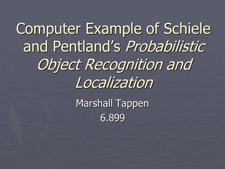 Computer Example of Schiele and Pentland’s Probabilistic Object Recognition and Localization Marshall Tappen 6.899.