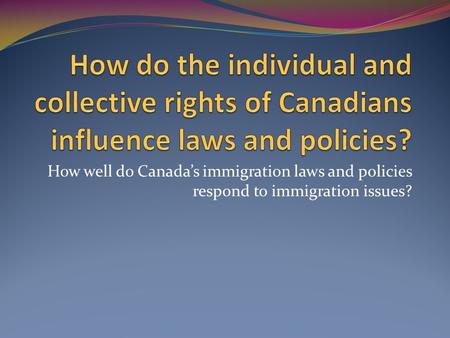 How well do Canada’s immigration laws and policies respond to immigration issues?