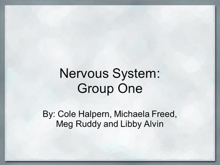 Nervous System: Group One By: Cole Halpern, Michaela Freed, Meg Ruddy and Libby Alvin.