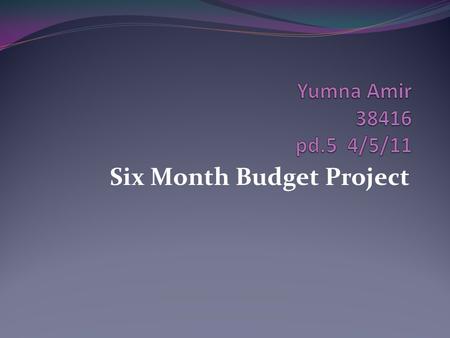 Six Month Budget Project. Table of Contents 1. Title Slide 2.Table of Content 3. Family picture 4. House picture 5. Location 6. Car Picture 7. College/School.