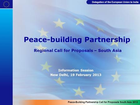 Delegation of the European Union to India Peace-building Partnership Regional Call for Proposals – South Asia Information Session New Delhi, 19 February.