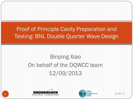 Binping Xiao On behalf of the DQWCC team 12/09/2013