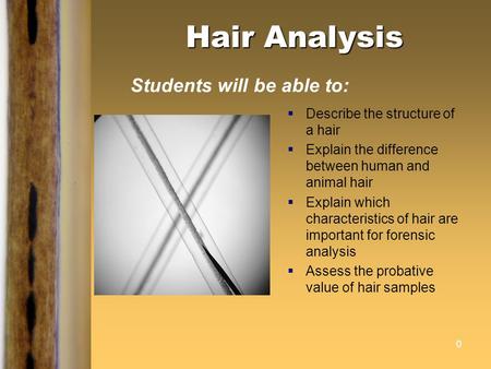 Chapter 5 Introduction Human hair is one of the most frequently found pieces of evidence at the scene of a violent crime. It can provide a link between.
