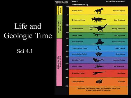 Life and Geologic Time Sci 4.1 Geologic time scale: history of earth most units based on types of living things.