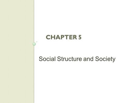 Chapter 5 Social Structure and Society.