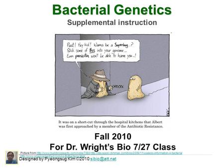 Bacterial Genetics Supplemental instruction Designed by Pyeongsug Kim ©2010 Fall 2010 For Dr. Wright’s Bio 7/27 Class Picture.