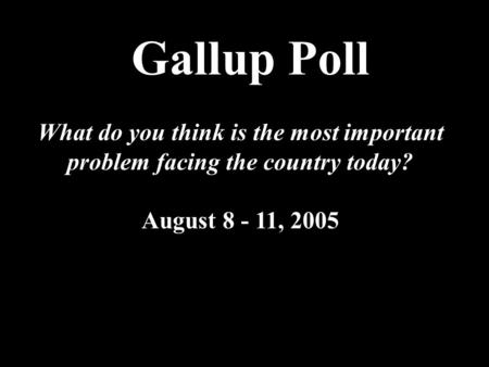 What do you think is the most important problem facing the country today? August 8 - 11, 2005 Gallup Poll.
