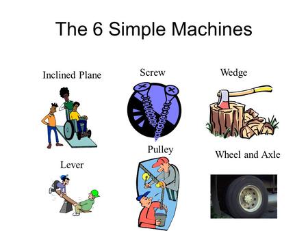 The 6 Simple Machines Screw Wedge Inclined Plane Pulley Wheel and Axle