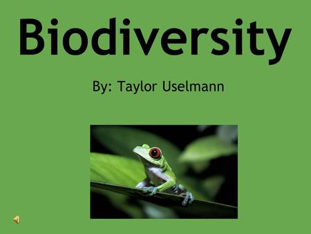 Biodiversity By: Taylor Uselmann Biodiversity: the diversity of plant and animal life in a particular habitat, a high level of biodiversity is desirable.