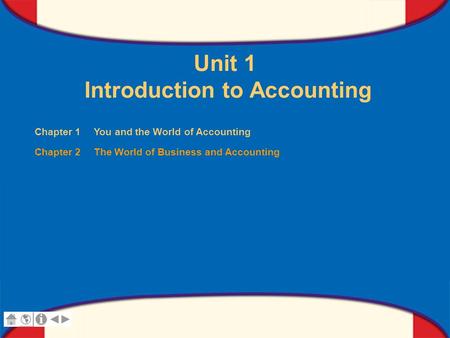 0 Glencoe Accounting Unit 1 Chapter 2 Copyright © by The McGraw-Hill Companies, Inc. All rights reserved. Unit 1 Introduction to Accounting Chapter 1You.