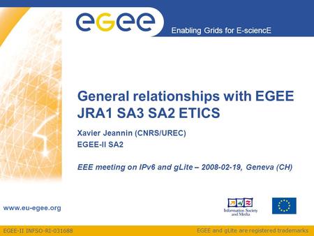 EGEE-II INFSO-RI-031688 Enabling Grids for E-sciencE www.eu-egee.org EGEE and gLite are registered trademarks General relationships with EGEE JRA1 SA3.