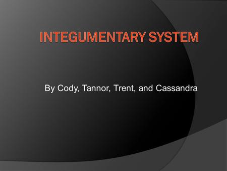 By Cody, Tannor, Trent, and Cassandra. Integumentary System The integumentary system is the largest of the body's organ systems and one of the most important.
