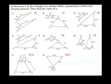 Section 9.8 Trigonometric Ratios Smaller Triangle: Larger Triangle: Smaller Triangle: Larger Triangle: Smaller Triangle: Larger Triangle: