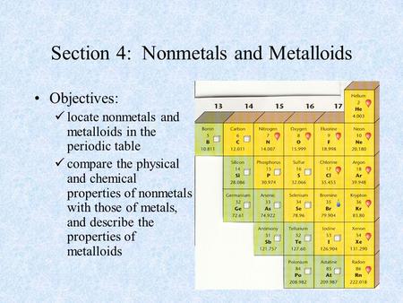 Section 4: Nonmetals and Metalloids