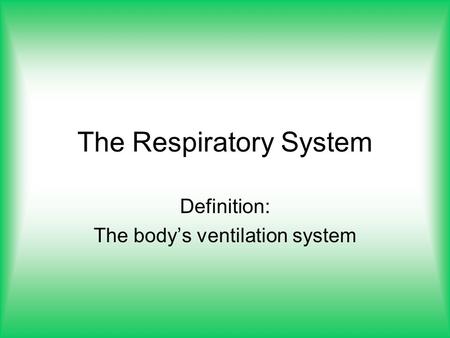 The Respiratory System Definition: The body’s ventilation system.