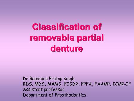 Classification of removable partial denture