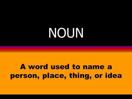 NOUN A word used to name a person, place, thing, or idea.