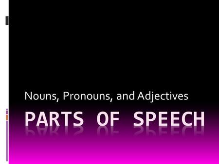 Nouns, Pronouns, and Adjectives. Nouns  Parts of Speech  Noun—A word used to describe a PERSON, PLACE, THING, or IDEA. p. 345  Compound noun—made up.