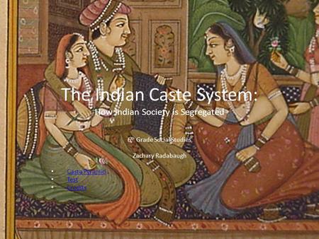 The Indian Caste System: How Indian Society is Segregated 6 th Grade Social Studies Zachary Radabaugh Caste Pyramid Test Credits.
