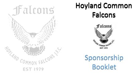 Hoyland Common Falcons SponsorshipBooklet. Contents Page 1 – Pitch Advisement Page 2 - Ground Sponsor Page 3 – Partnership Page 4 – Kit Sponsor Page 5.