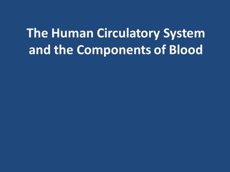 The Human Circulatory System and the Components of Blood.