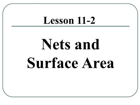 Lesson 11-2 Nets and Surface Area.
