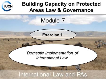 Building Capacity on Protected Areas Law & Governance Module 7 International Law and PAs Exercise 1 Domestic Implementation of International Law.