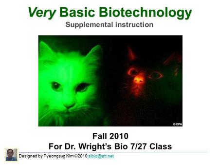 Very Basic Biotechnology Supplemental instruction Designed by Pyeongsug Kim ©2010 Fall 2010 For Dr. Wright’s Bio 7/27 Class.