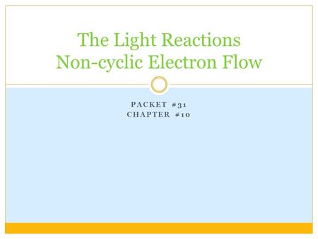 PACKET #31 CHAPTER #10 The Light Reactions Non-cyclic Electron Flow.