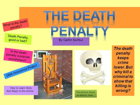 By Caitlin Swirbul The death penalty keeps crime lower. But why kill a criminal to show that killing is wrong? How to Learn More And Reply to this Article...