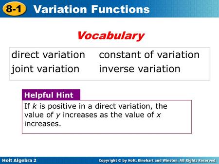 Vocabulary direct variation constant of variation