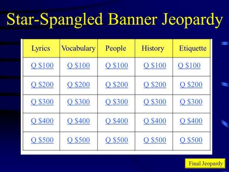 Star-Spangled Banner Jeopardy