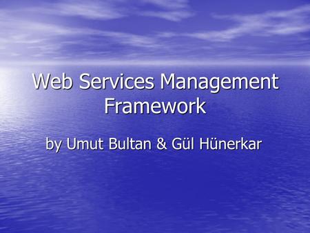 Web Services Management Framework by Umut Bultan & Gül Hünerkar.