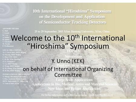Welcome to the 10 th International “Hiroshima” Symposium Y. Unno (KEK) on behalf of International Organizing Committee Y. Unno, Opening address, 2015/9/261.