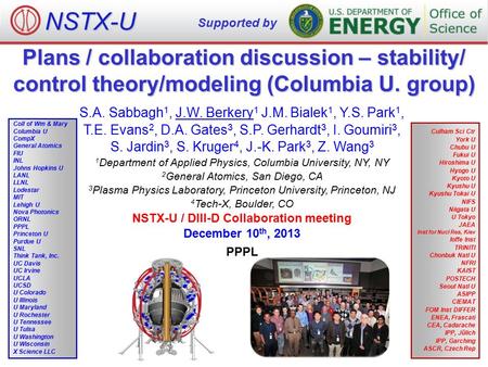 Plans / collaboration discussion – stability/ control theory/modeling (Columbia U. group) NSTX-U Supported by Culham Sci Ctr York U Chubu U Fukui U Hiroshima.