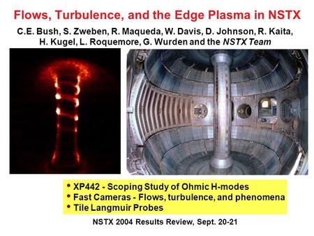 Flows, Turbulence, and the Edge Plasma in NSTX C.E. Bush, S. Zweben, R. Maqueda, W. Davis, D. Johnson, R. Kaita, H. Kugel, L. Roquemore, G. Wurden and.