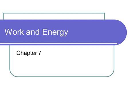 Work and Energy Chapter 7 Conservation of Energy Energy is a quantity that can be converted from one form to another but cannot be created or destroyed.