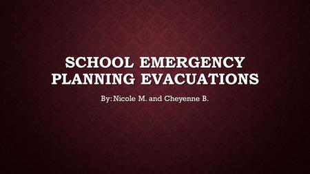 SCHOOL EMERGENCY PLANNING EVACUATIONS By: Nicole M. and Cheyenne B.